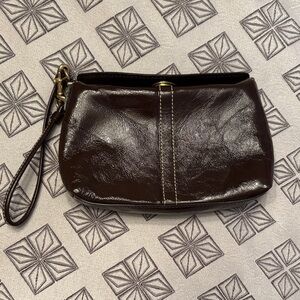 Coach Dark Brown Patent Leather Wristlet